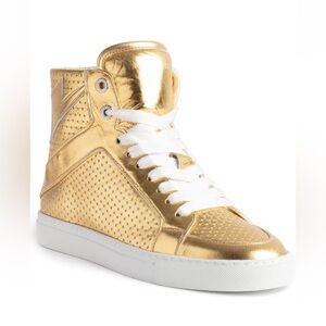 ⚡️Zadig & Voltaire Metallic High  Flash High Top Sneaker Gold Leather Size 8